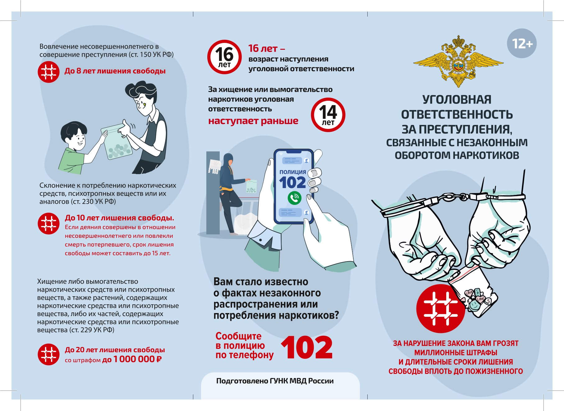 МВД России информирует об уголовной ответственности за преступления, связанные с незаконным оборотом наркотиков.